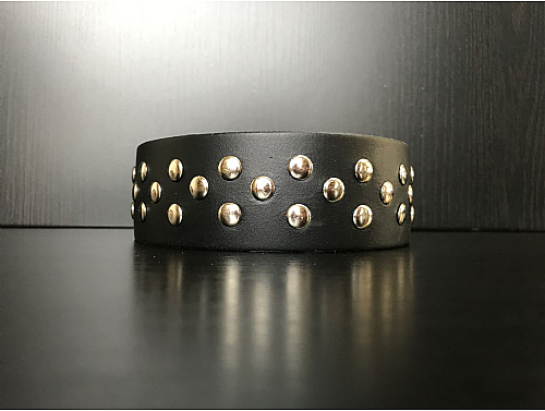 Black/Silver Studs - Leather Dog Collar - Size XL